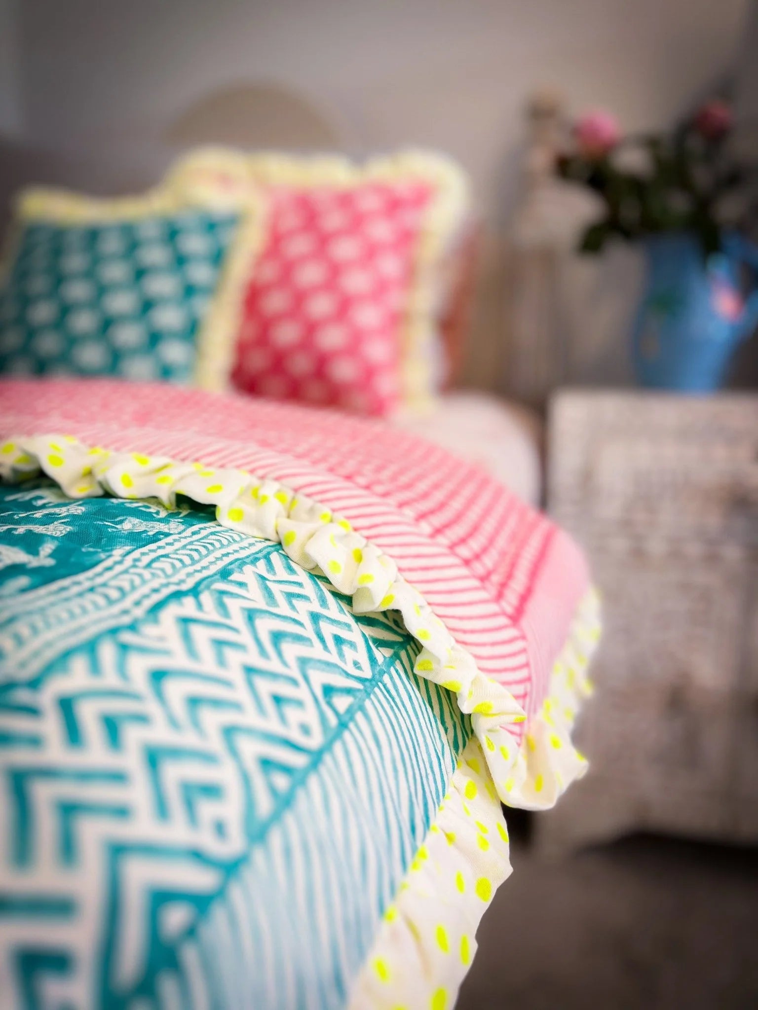 BABY ESTHA REVERSIBLE BLOCK PRINT BABY QUILT | TURQUOISE