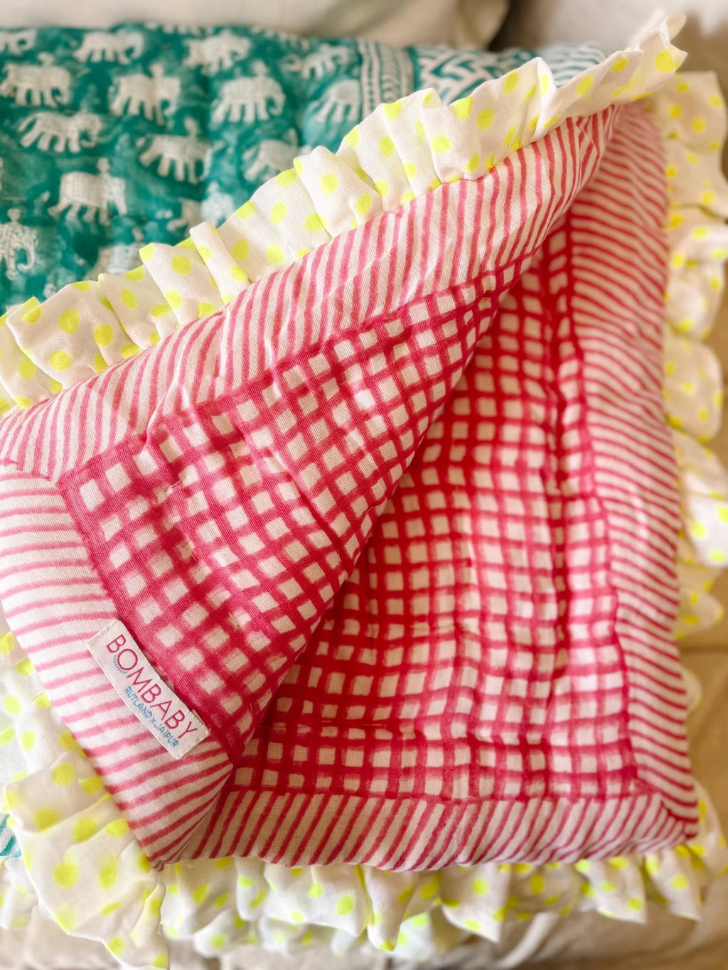 BABY ESTHA REVERSIBLE BLOCK PRINT BABY QUILT | TURQUOISE