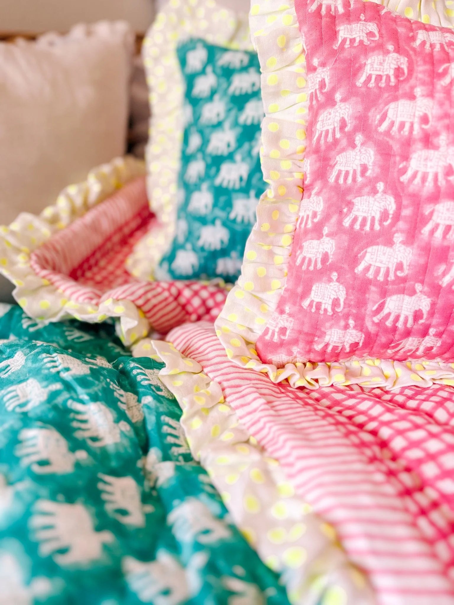 BABY ESTHA REVERSIBLE BLOCK PRINT BABY QUILT | TURQUOISE