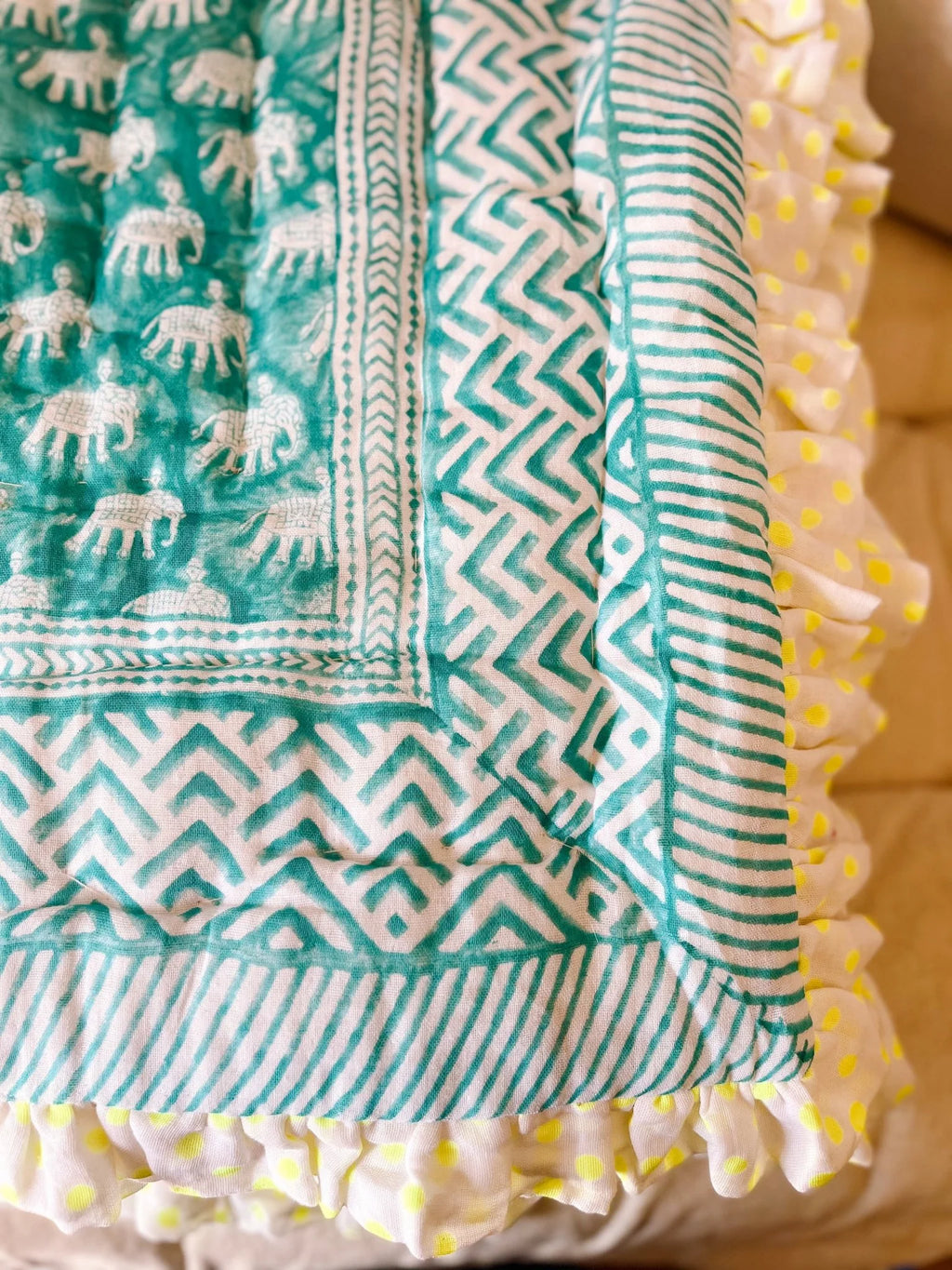 BABY ESTHA REVERSIBLE BLOCK PRINT BABY QUILT | TURQUOISE
