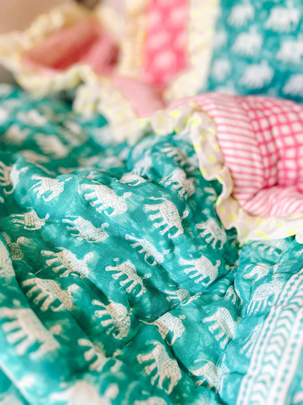 BABY ESTHA REVERSIBLE BLOCK PRINT BABY QUILT | TURQUOISE
