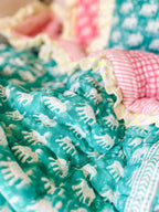 BABY ESTHA REVERSIBLE BLOCK PRINT BABY QUILT | TURQUOISE