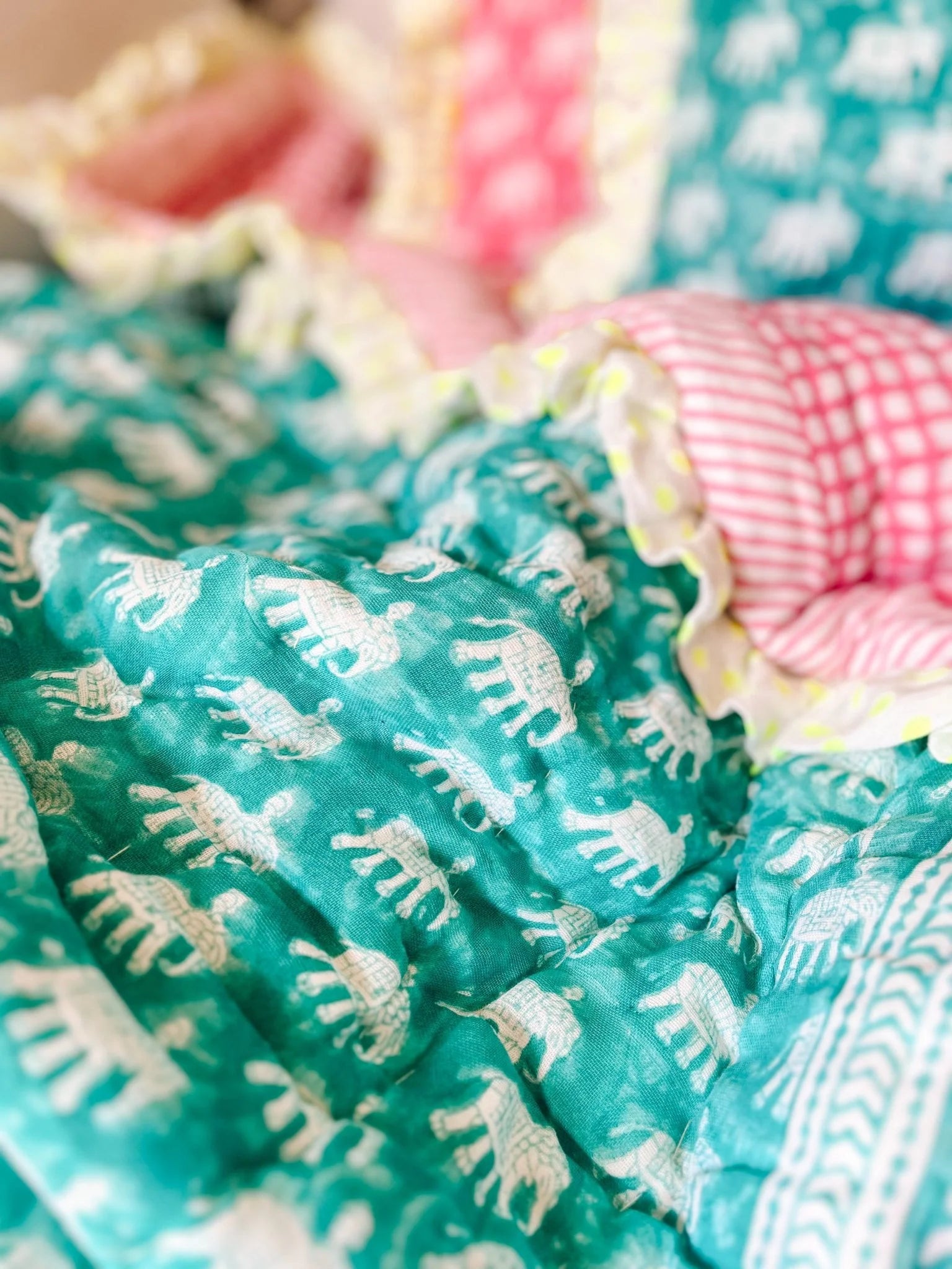 BABY ESTHA REVERSIBLE BLOCK PRINT BABY QUILT | TURQUOISE