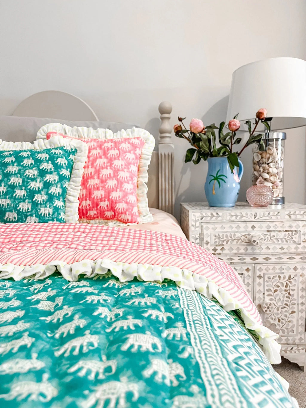 BABY ESTHA REVERSIBLE BLOCK PRINT BABY QUILT | TURQUOISE