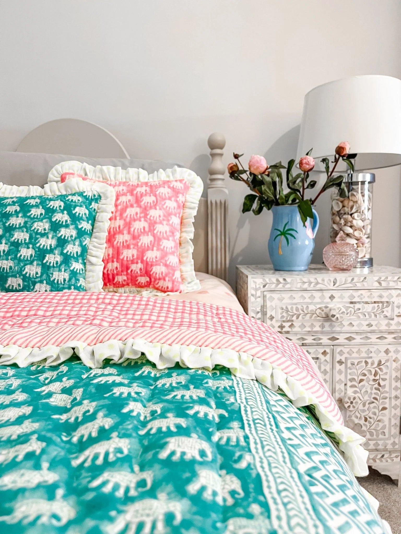 BABY ESTHA REVERSIBLE BLOCK PRINT BABY QUILT | TURQUOISE