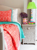BLOCK PRINT HEIRLOOM QUILT | PALATIAL CORAL - King Size