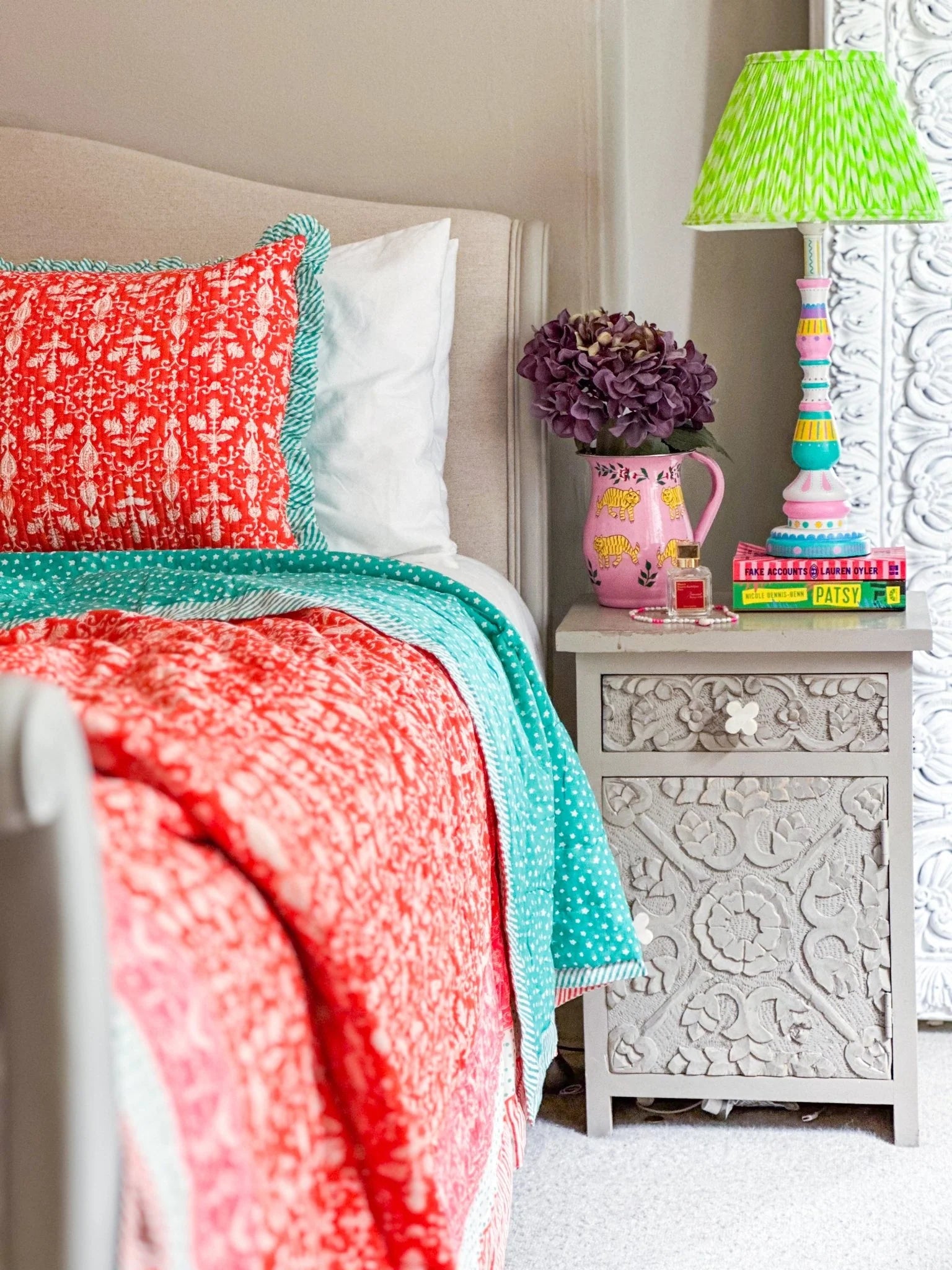 BLOCK PRINT HEIRLOOM QUILT | PALATIAL CORAL - King Size