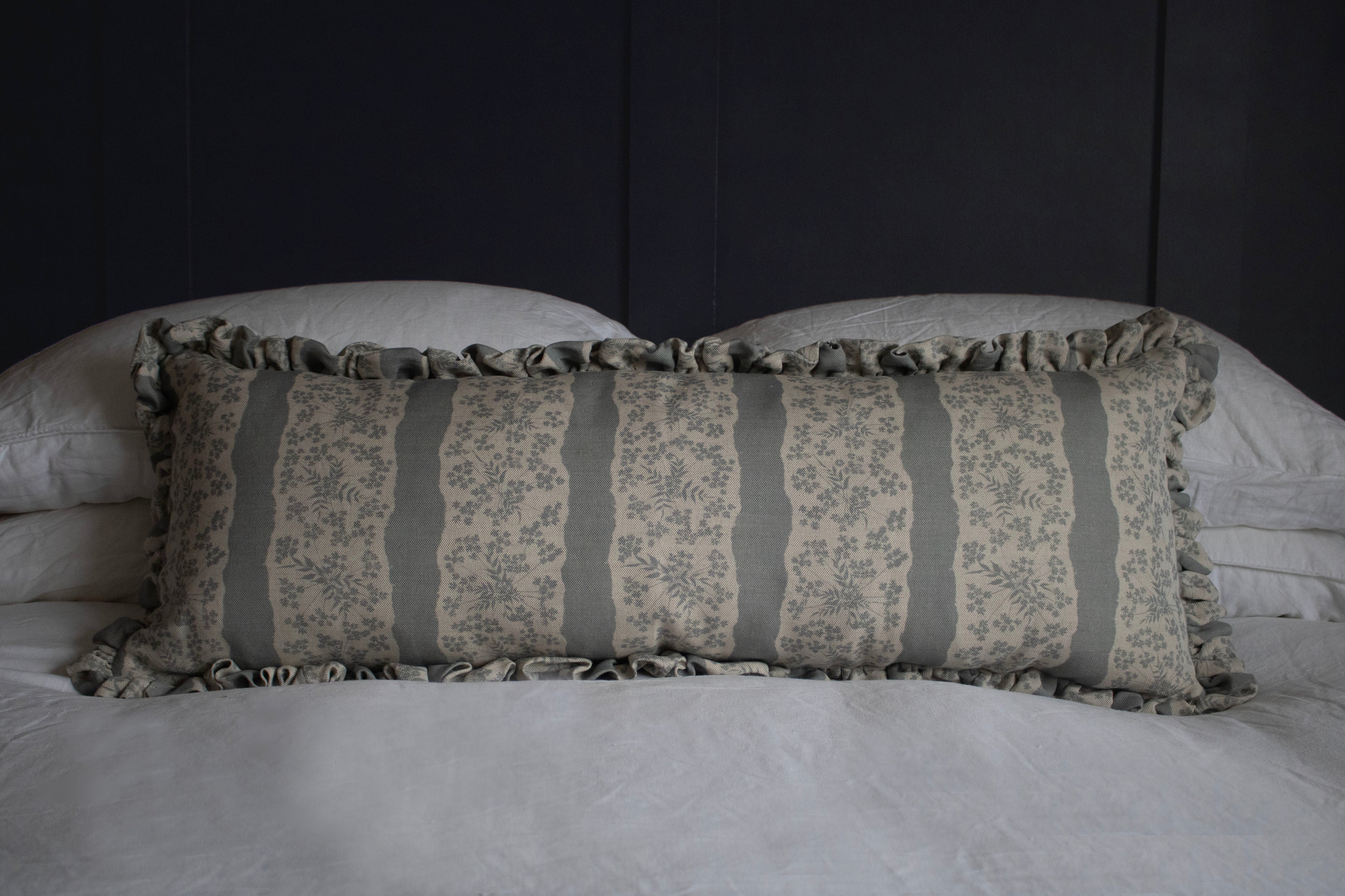 LUMBAR RUFFLE CUSHION ~ FAIRYLACE FLAX FLOWER