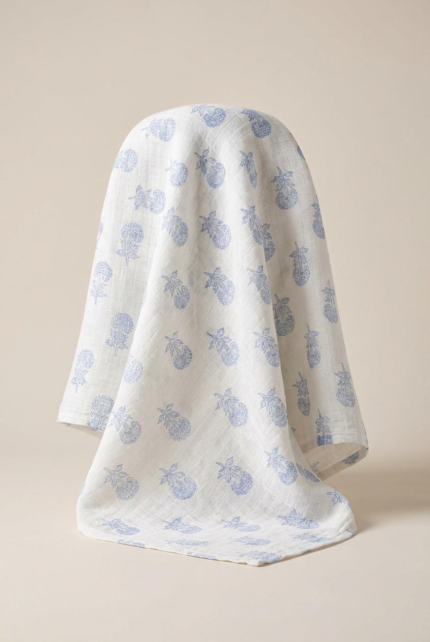 Blue Motif Organic Cotton Baby Swaddle