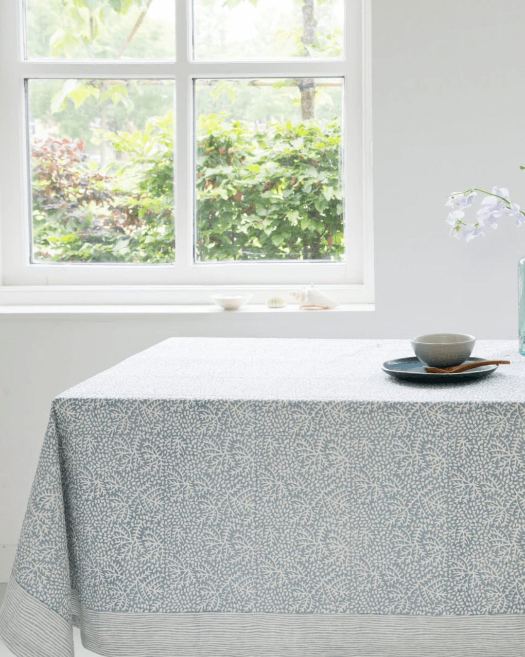 Minerals Hand Blocked Printed Tablecloth | Blue and White