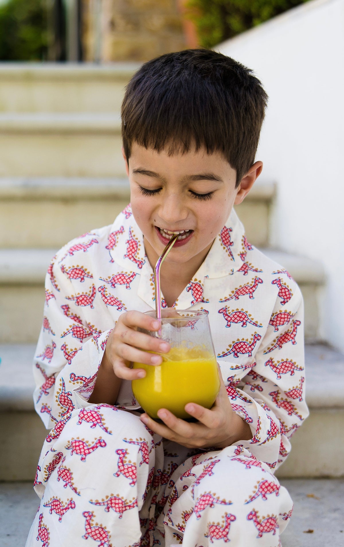 Boys Cotton Pyjamas in Red Dinosaur Print