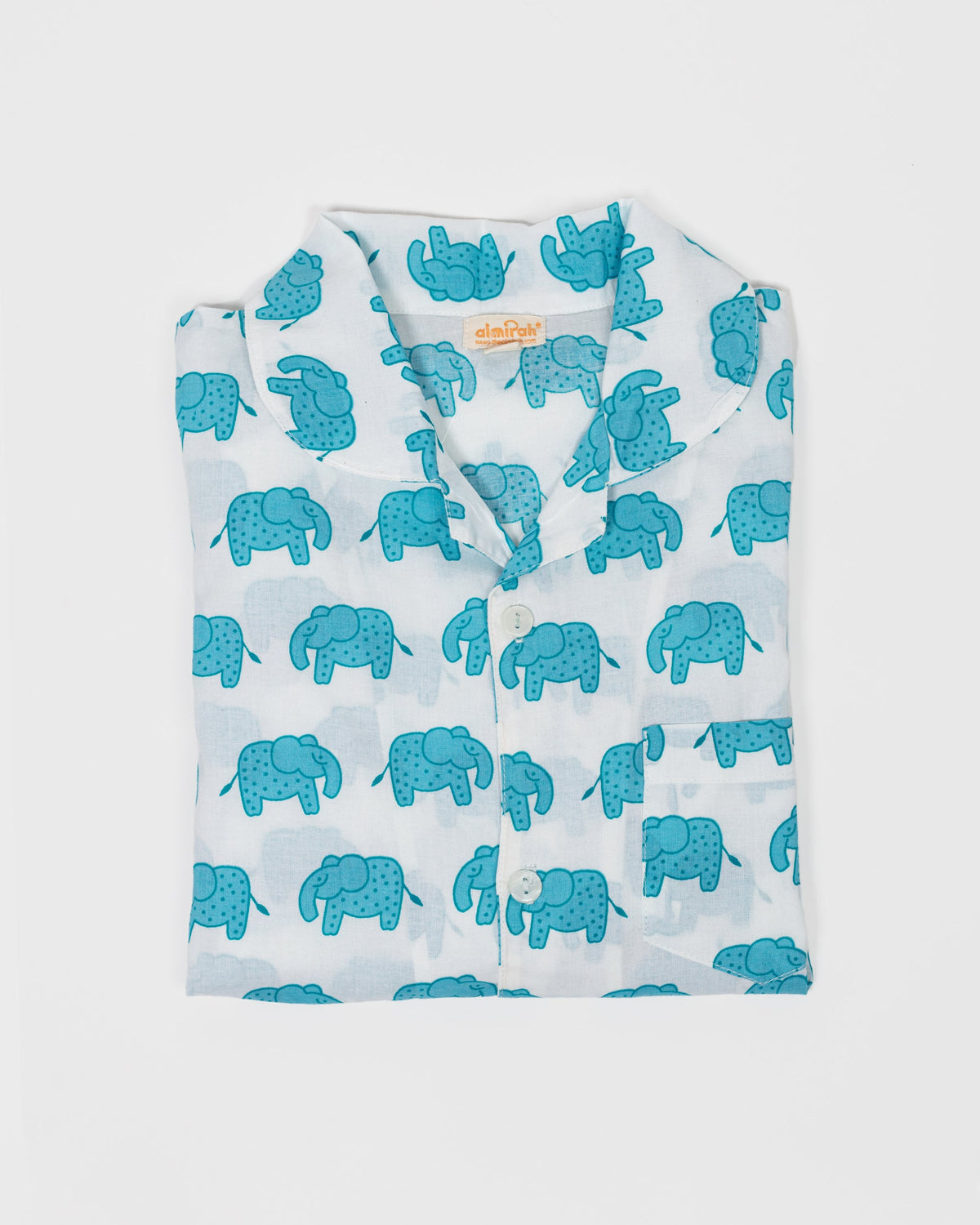 Boys Cotton Pyjamas in Blue Elephant Print