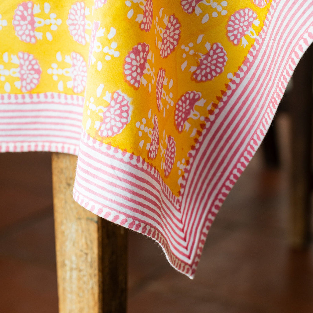 NEW FAN BUTTER YELLOW hand block printed tablecloth