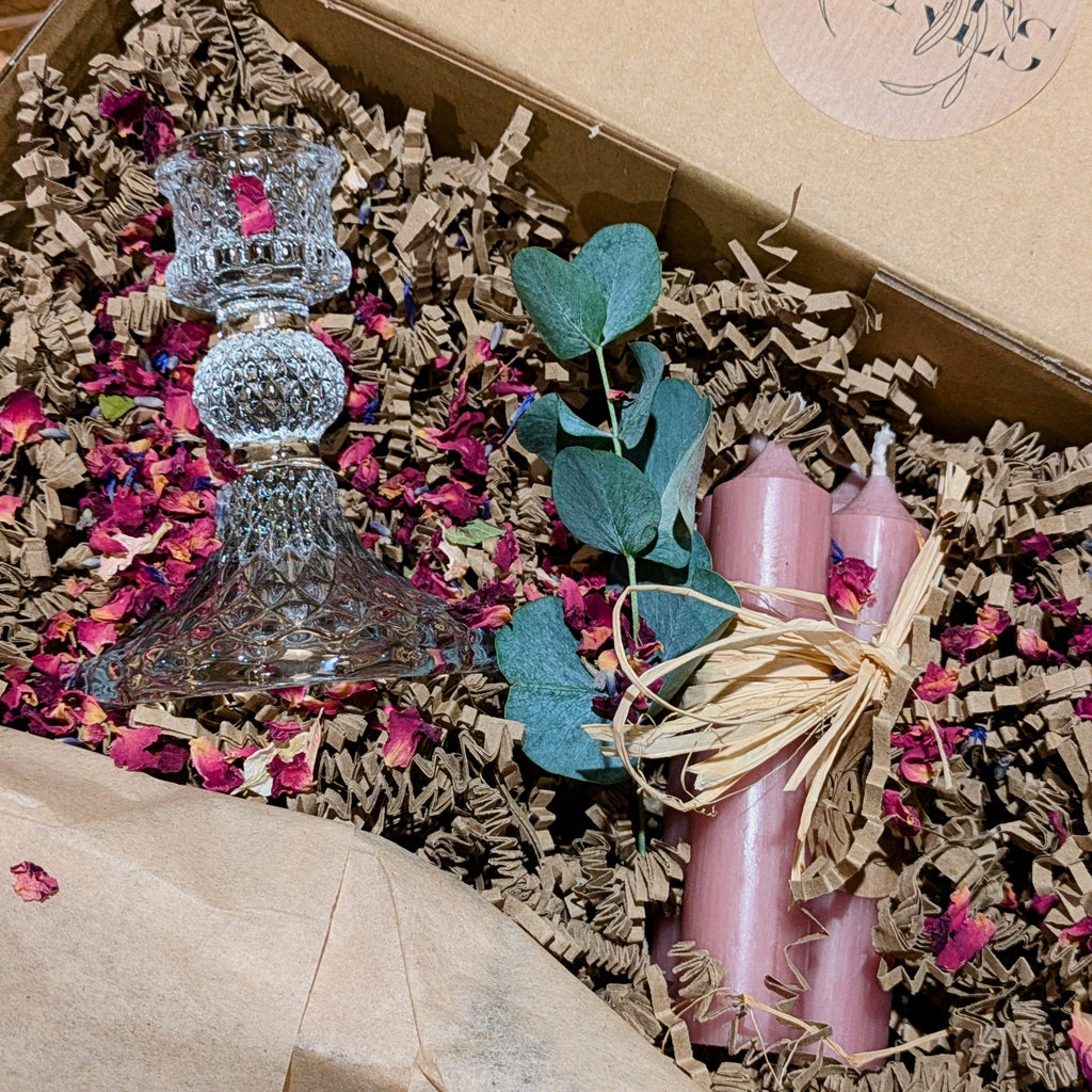 Gift Set - Pressed Glass Candle Stick With 4 Candles