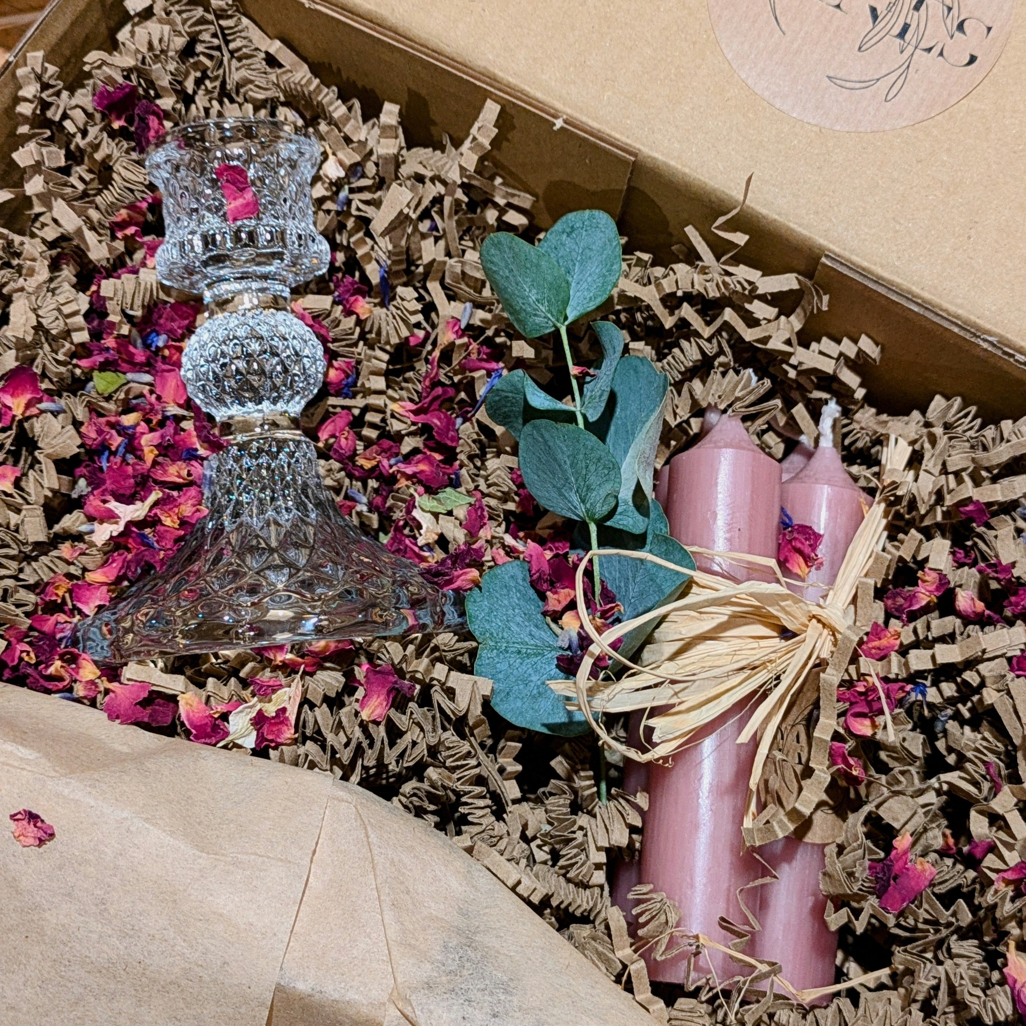 Gift Set - Pressed Glass Candle Stick With 4 Candles