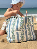 The Amba Bag – Quilted Cotton Canvas Tote (Blue / Green)
