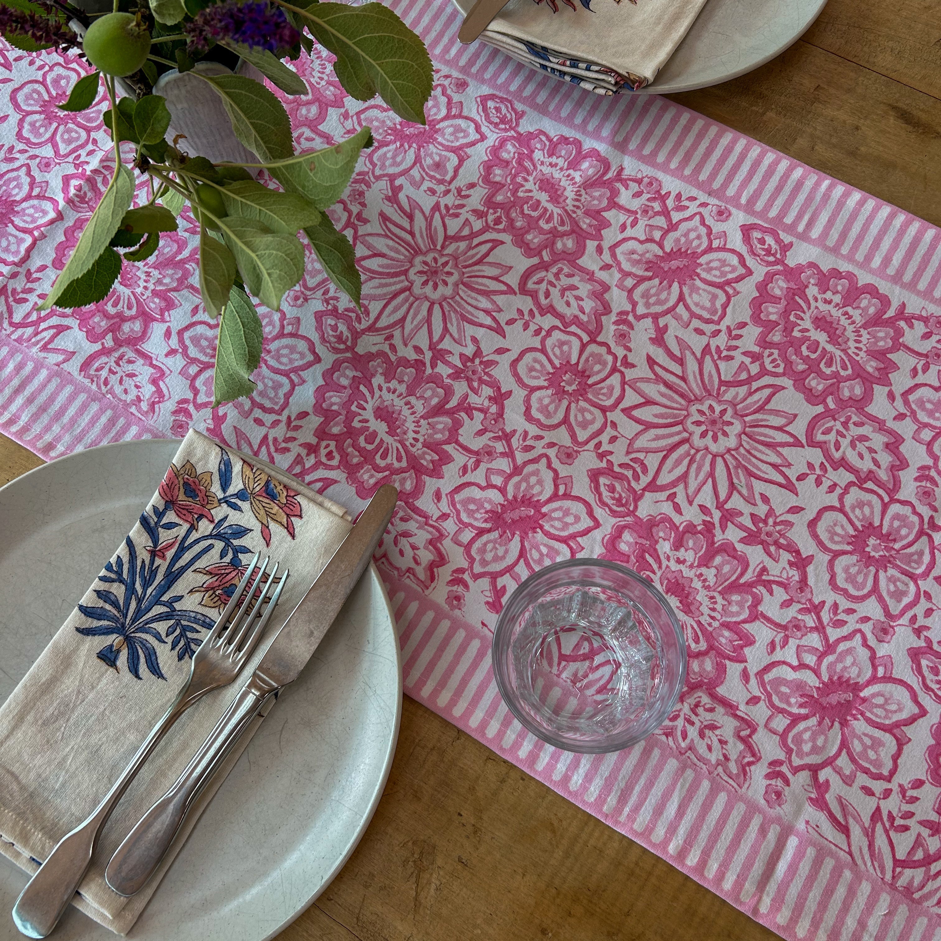 NEW MEADOW SOFT PINK hand block printed runner