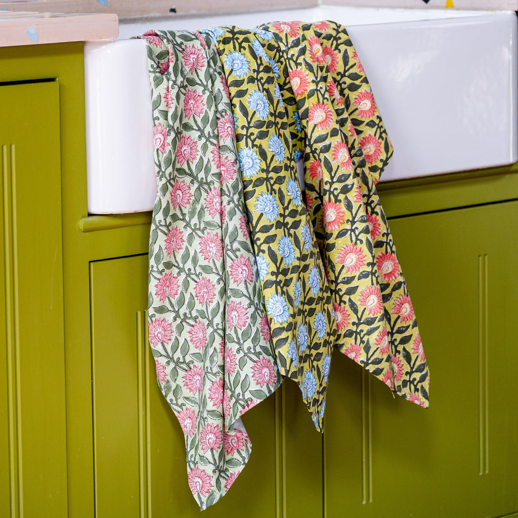 PRESSED PETALS PEONY tea towel