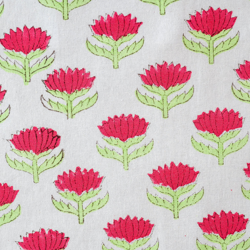 LOTUS FLOWER GREEN & RED set of 6 cotton napkins