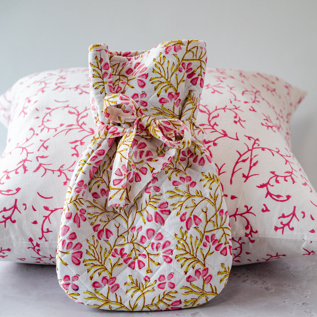 TRAILING PINK FLOWER  hot water bottle