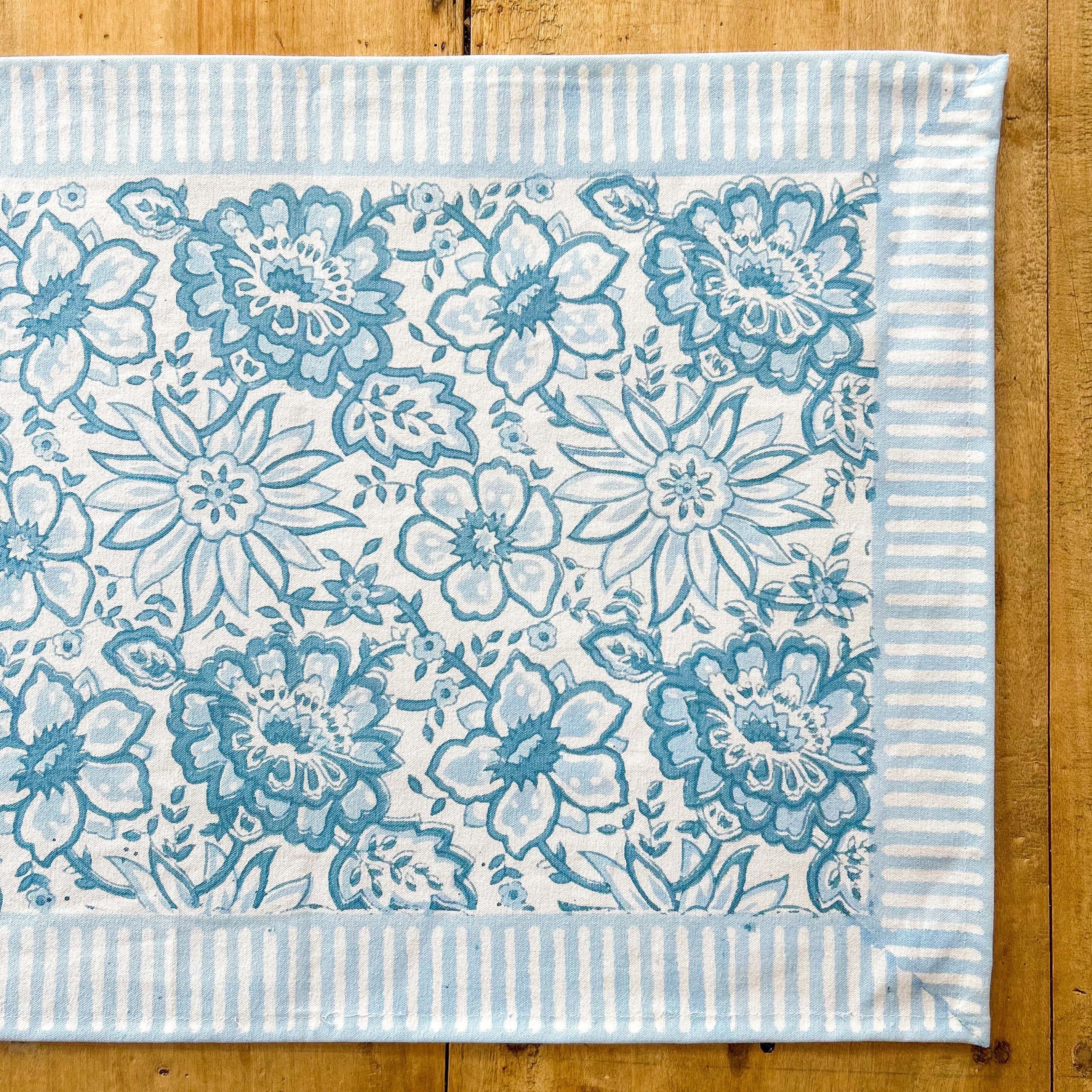 MEADOW BABY BLUE hand block printed runner