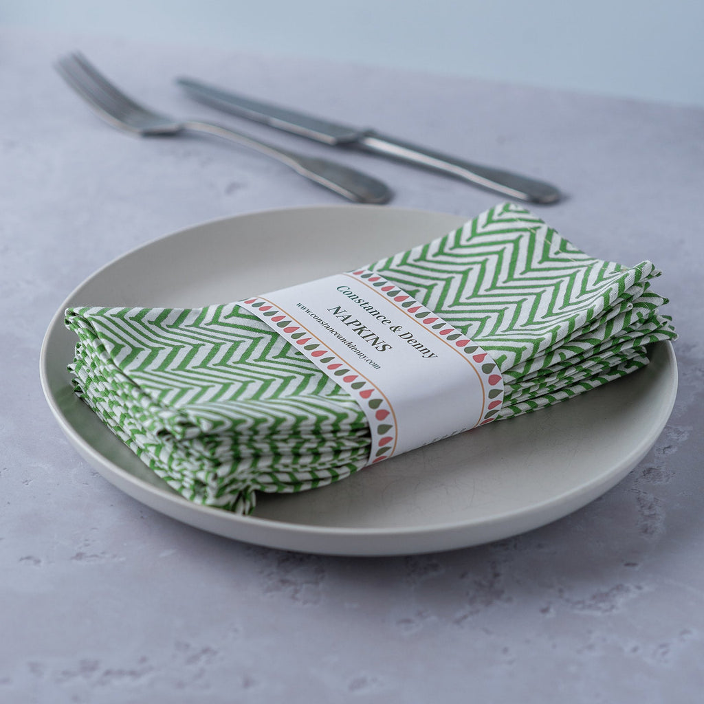 CHEVRON GREEN set of 6 cotton napkins