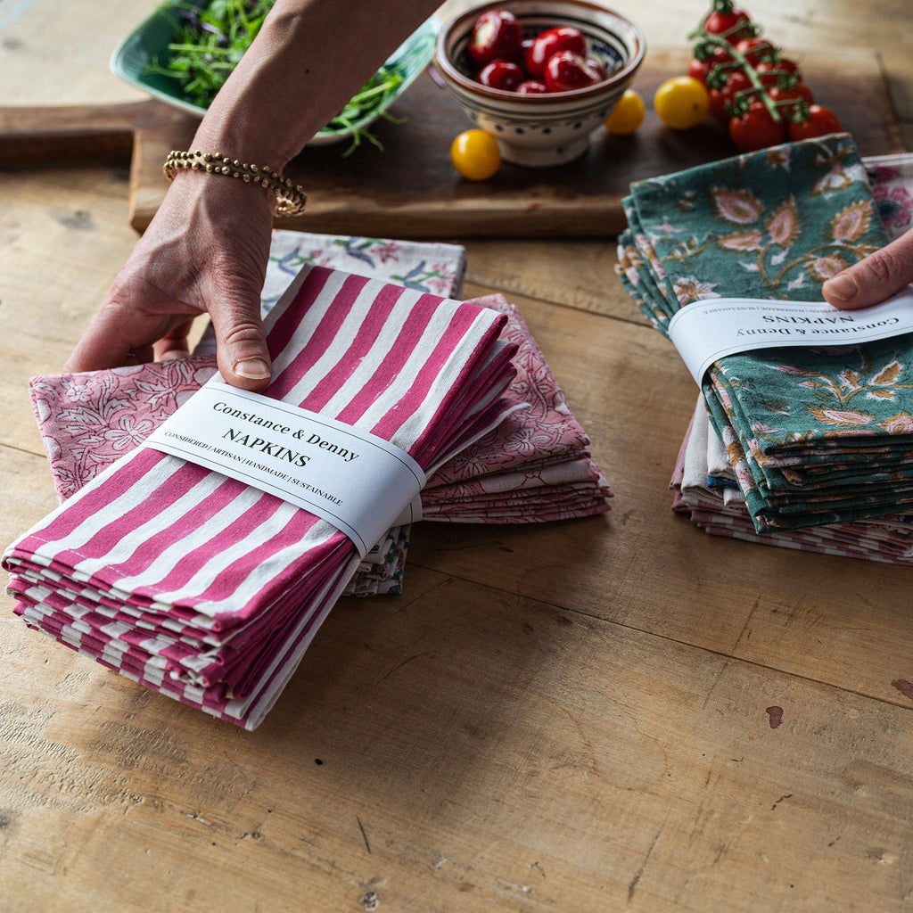MAGENTA STRIPE set of 4 cotton napkins