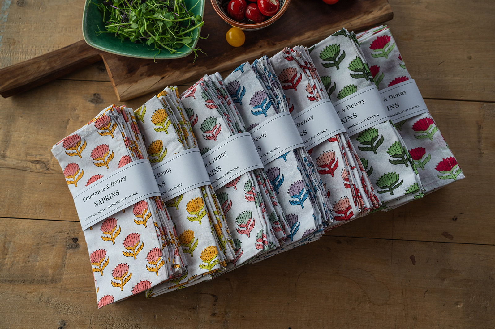 LOTUS FLOWER GREEN & RED set of 6 cotton napkins