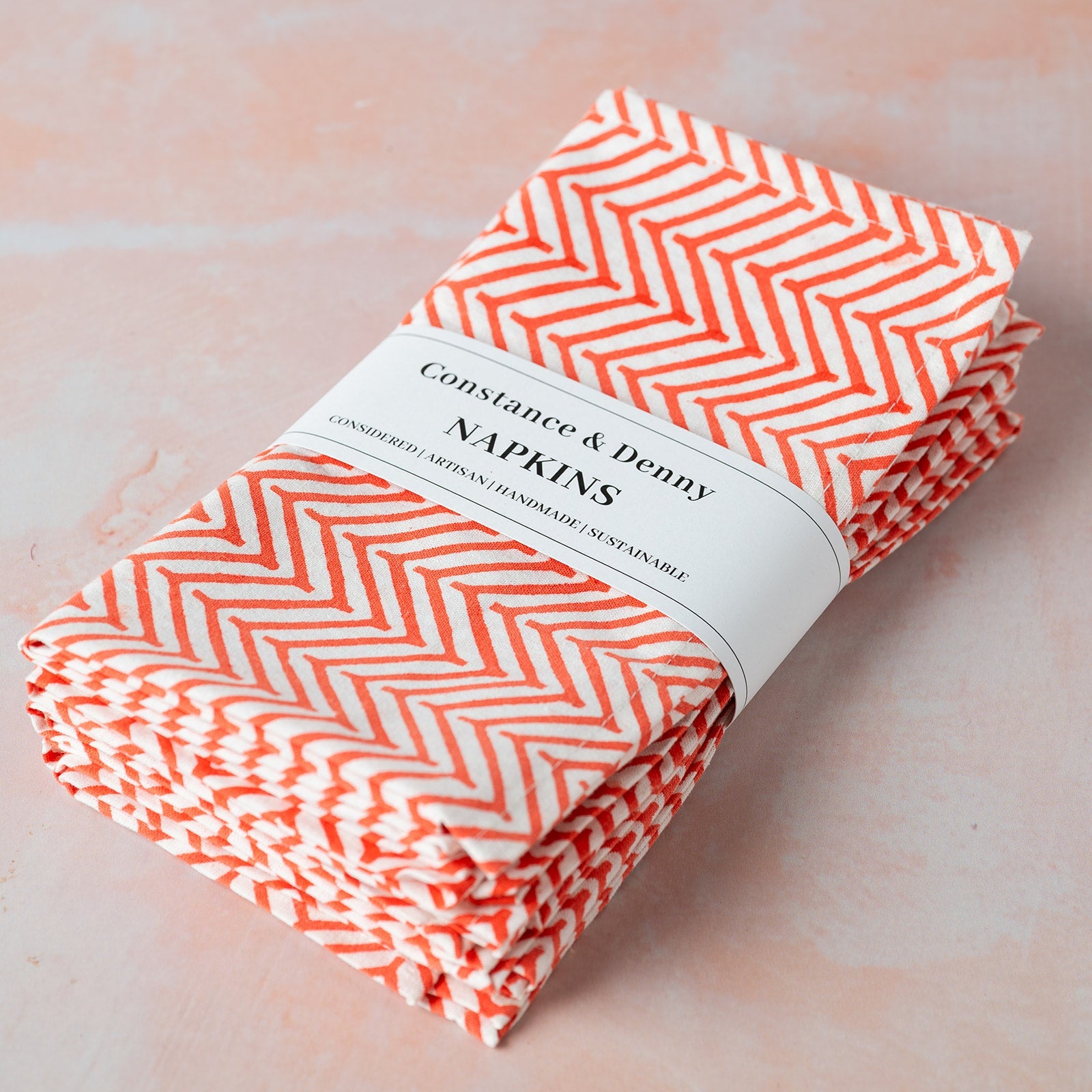 CHEVRON CORAL set of 6 cotton napkins