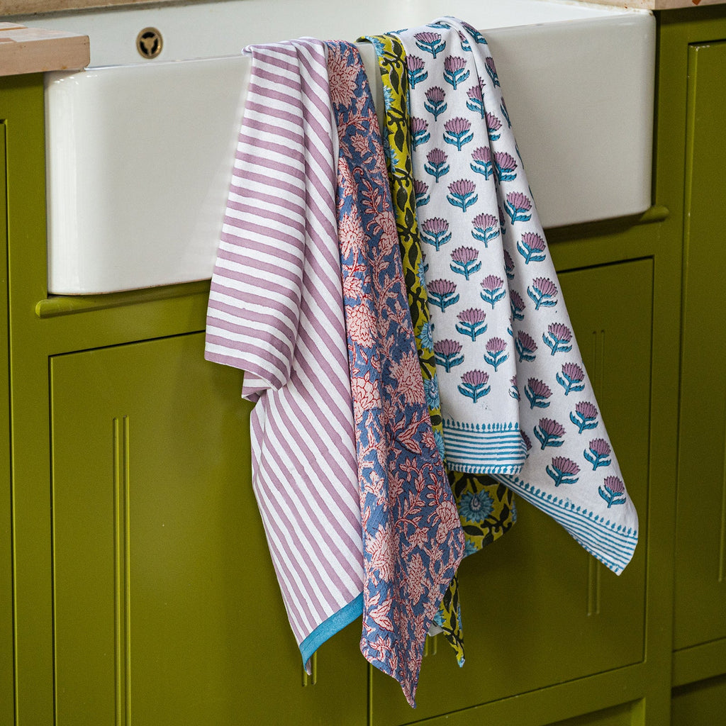 LOTUS FLOWER LILAC tea towel