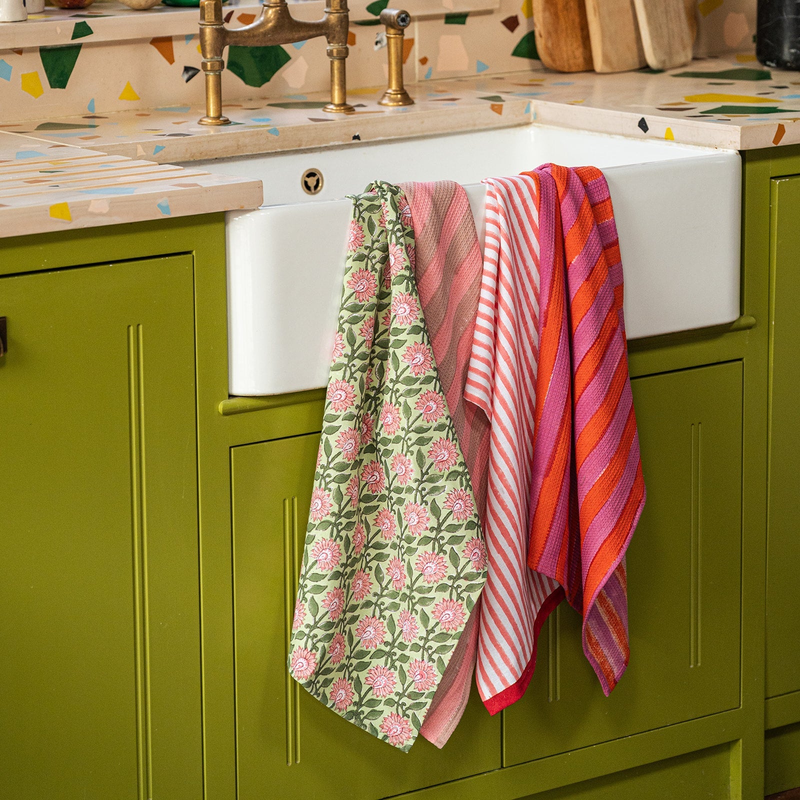 PRESSED PETALS PEONY tea towel