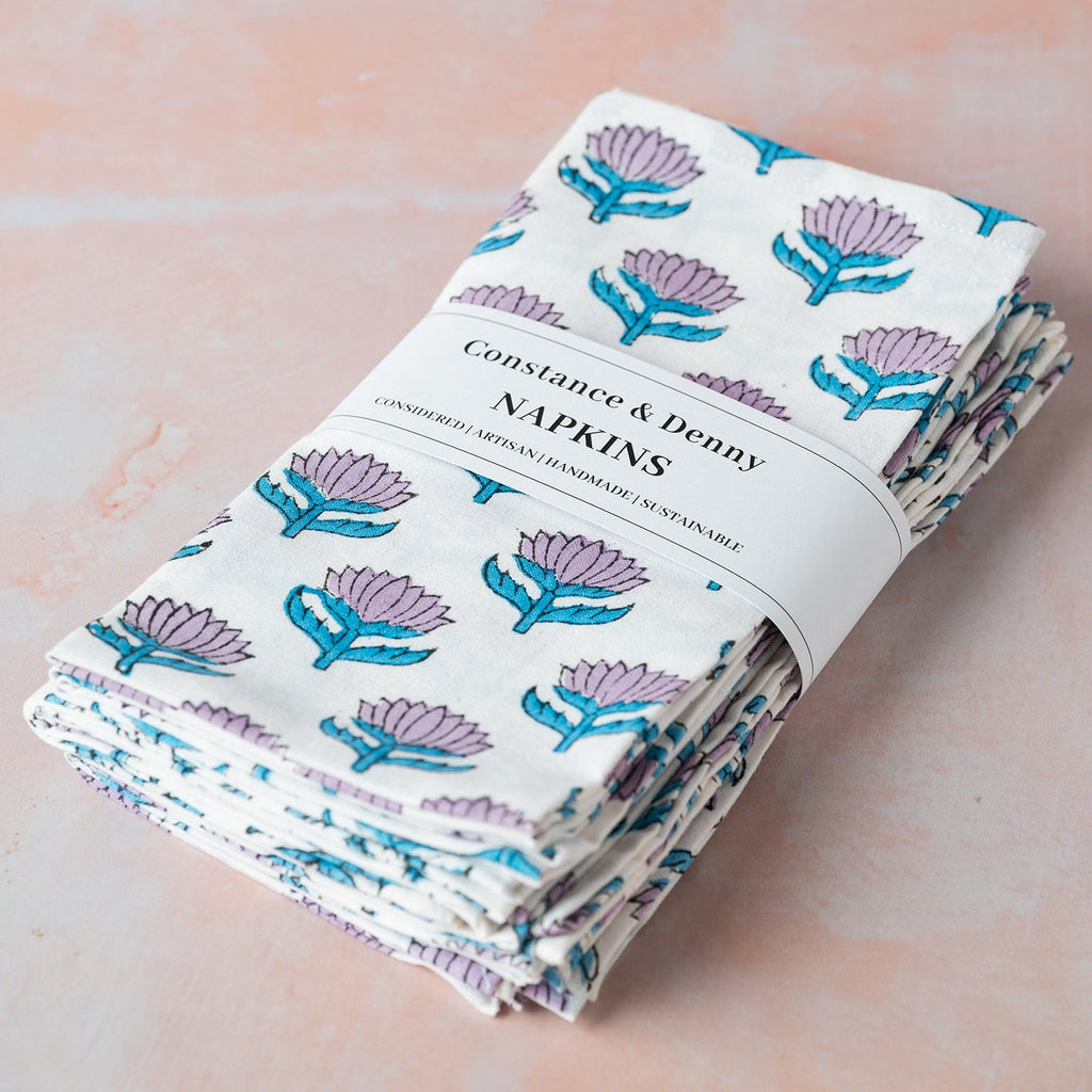 LOTUS FLOWER LILAC set of 6 cotton napkins