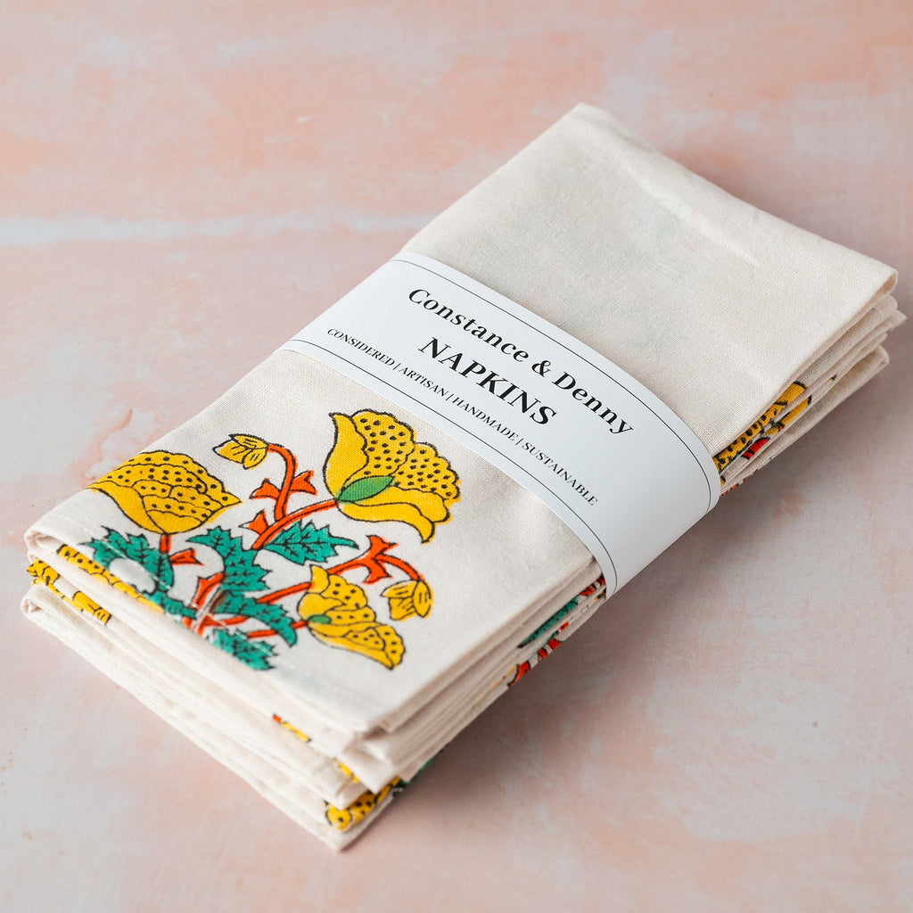 YELLOW FLOWER set of 4 cotton napkins