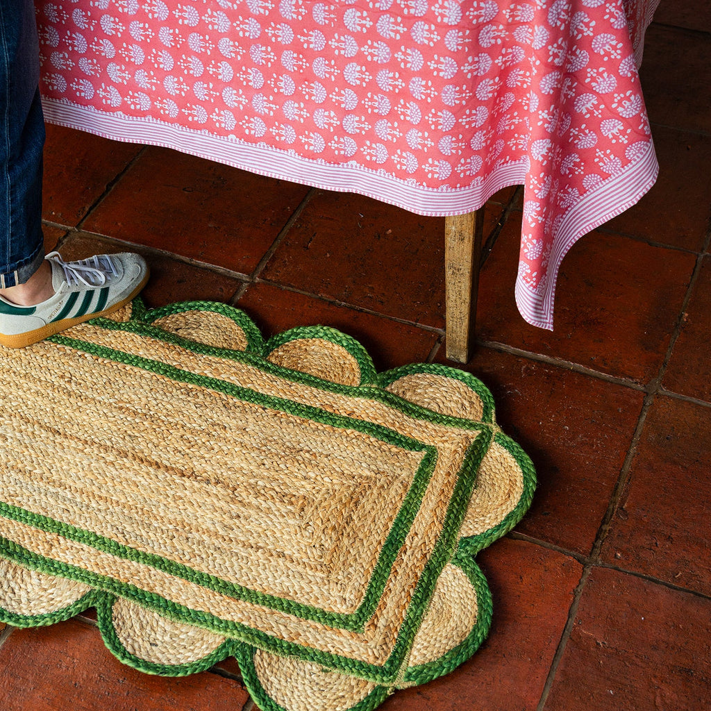 SPRING GREEN scalloped hand woven jute runner