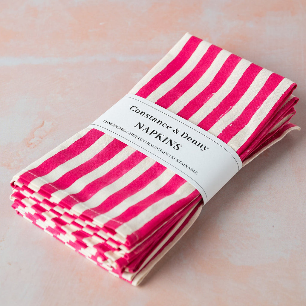 MAGENTA STRIPE set of 4 cotton napkins