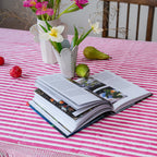 NEW RUFFLE STRIPE MAGENTA hand block printed tablecloth