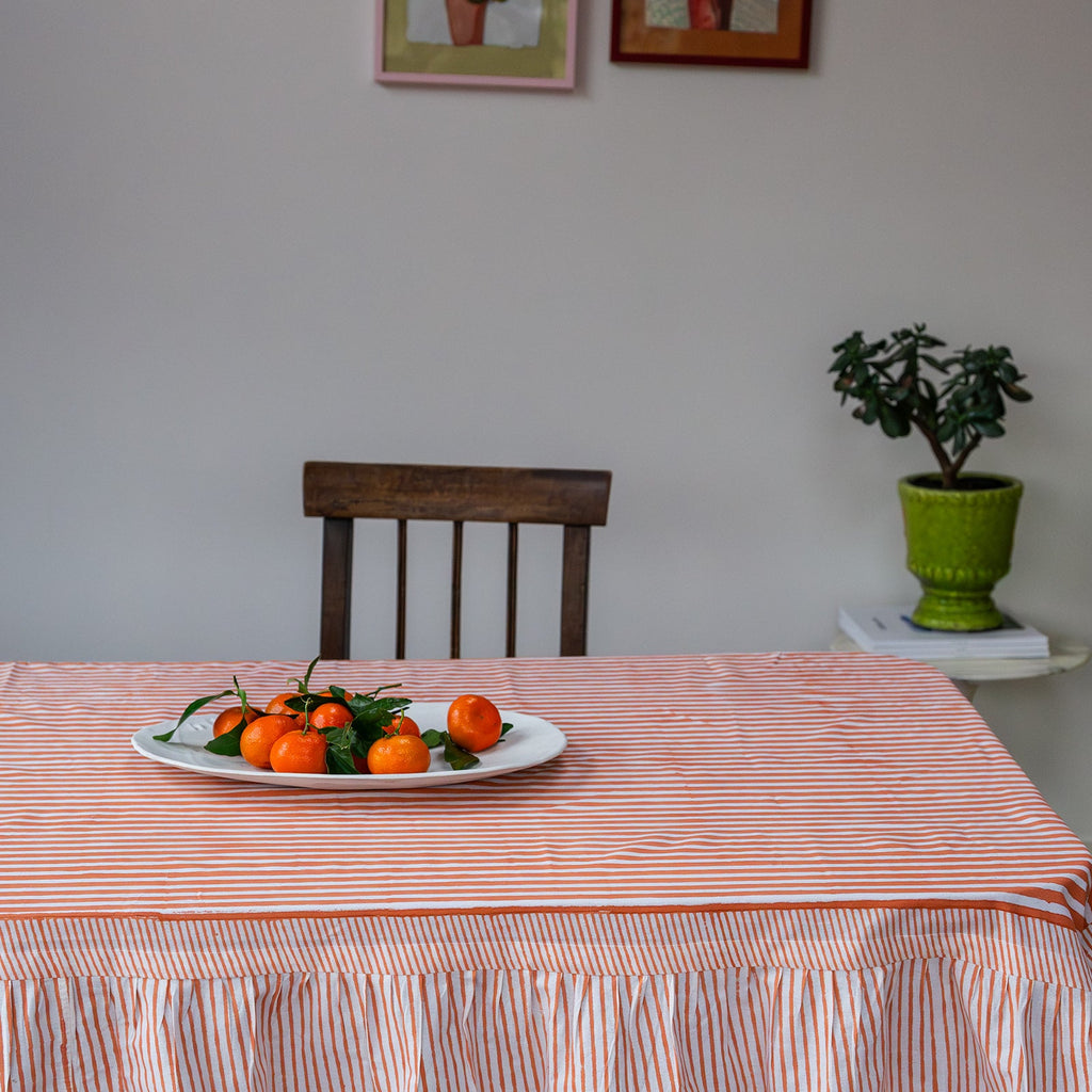 NEW RUFFLE STRIPE APRICOT hand block printed tablecloth