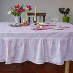 NEW RUFFLE STRIPE BLUSH hand block printed tablecloth