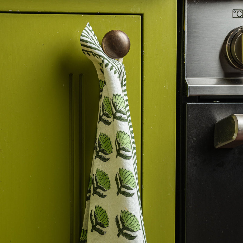 LOTUS FLOWER GREEN tea towel