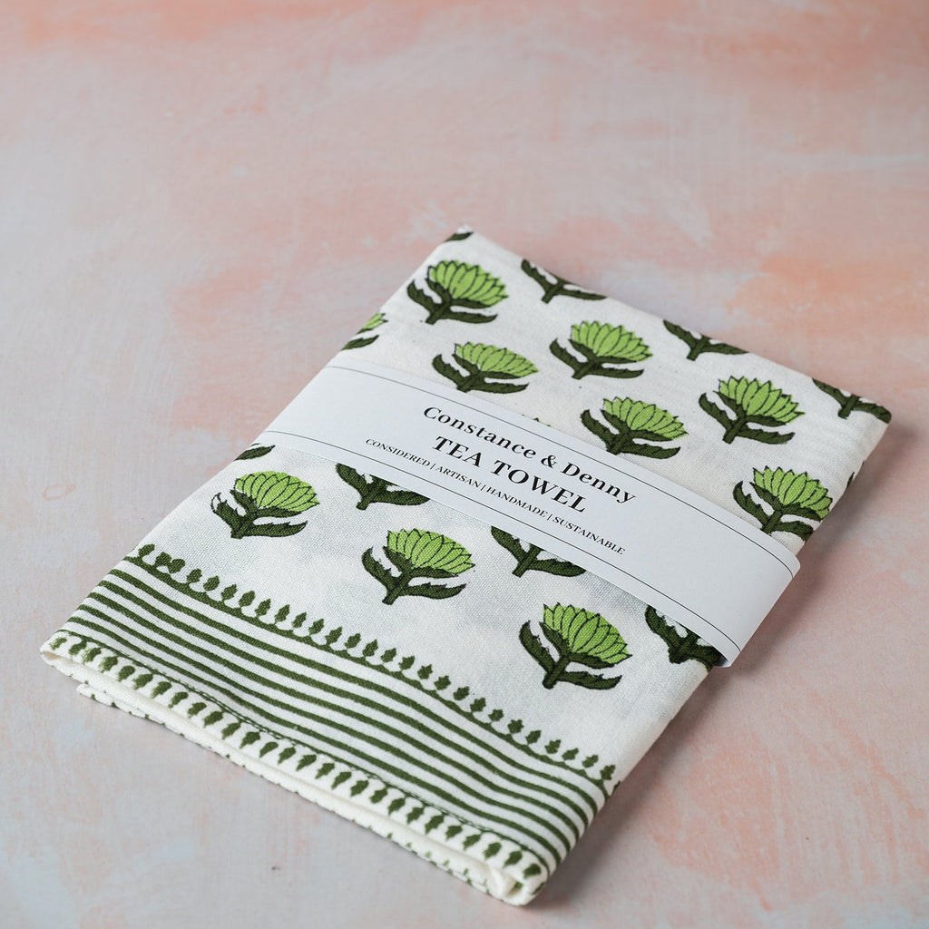 LOTUS FLOWER GREEN tea towel