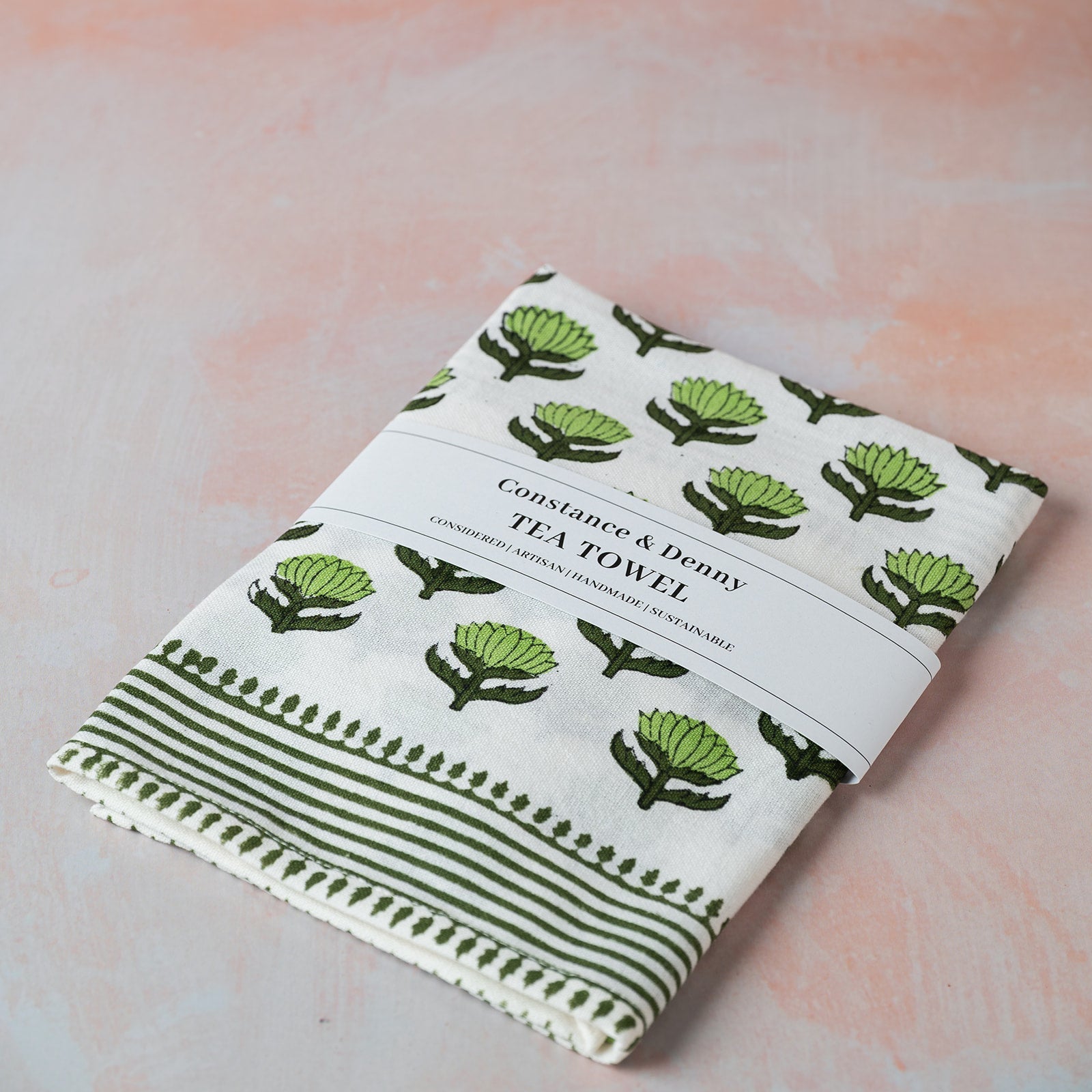 LOTUS FLOWER GREEN tea towel