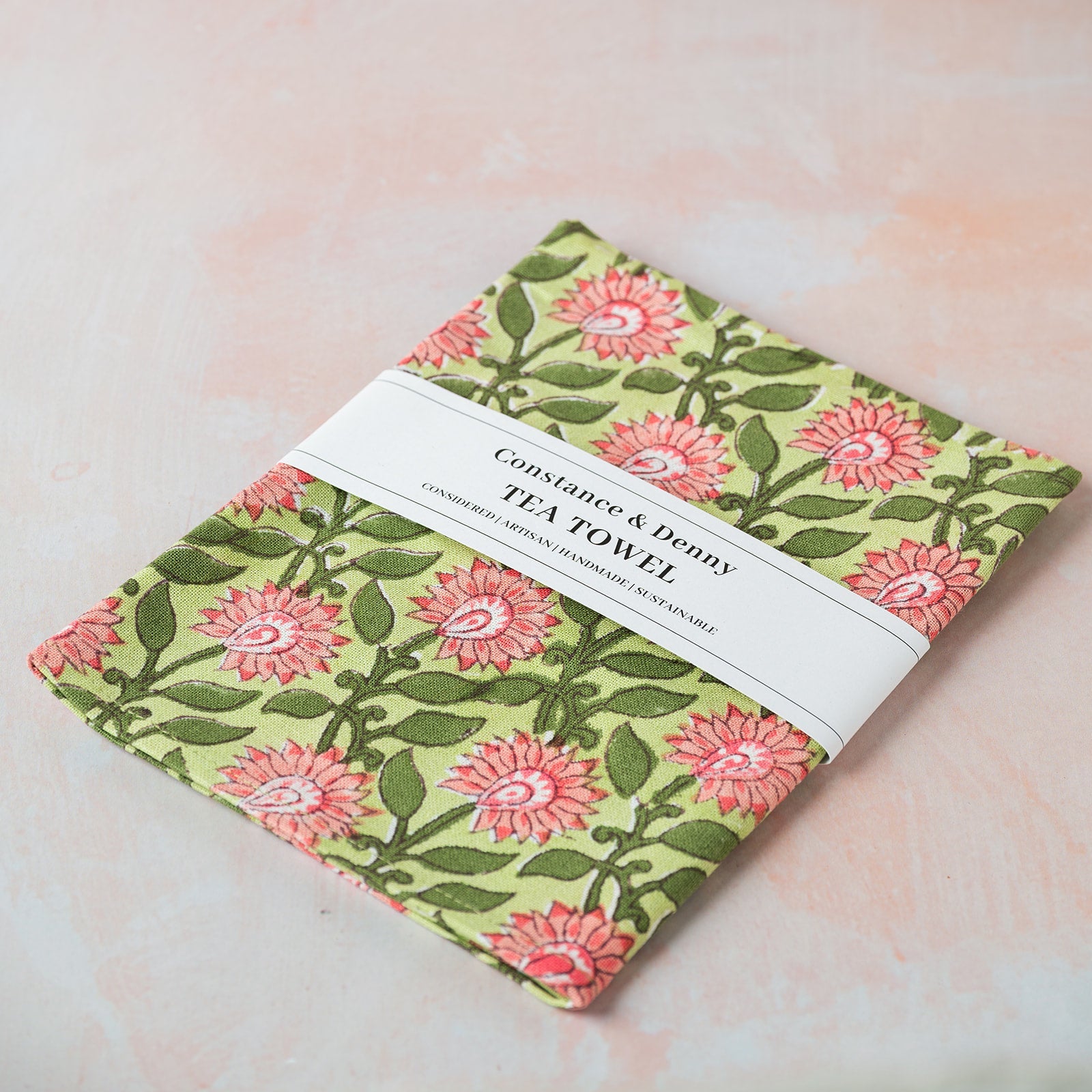 PRESSED PETALS PEONY tea towel