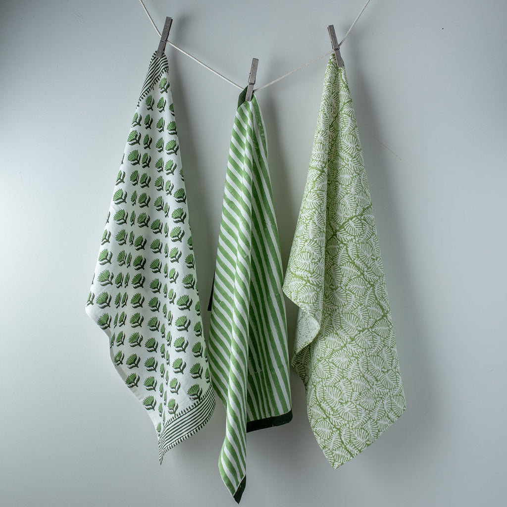 LOTUS FLOWER GREEN tea towel
