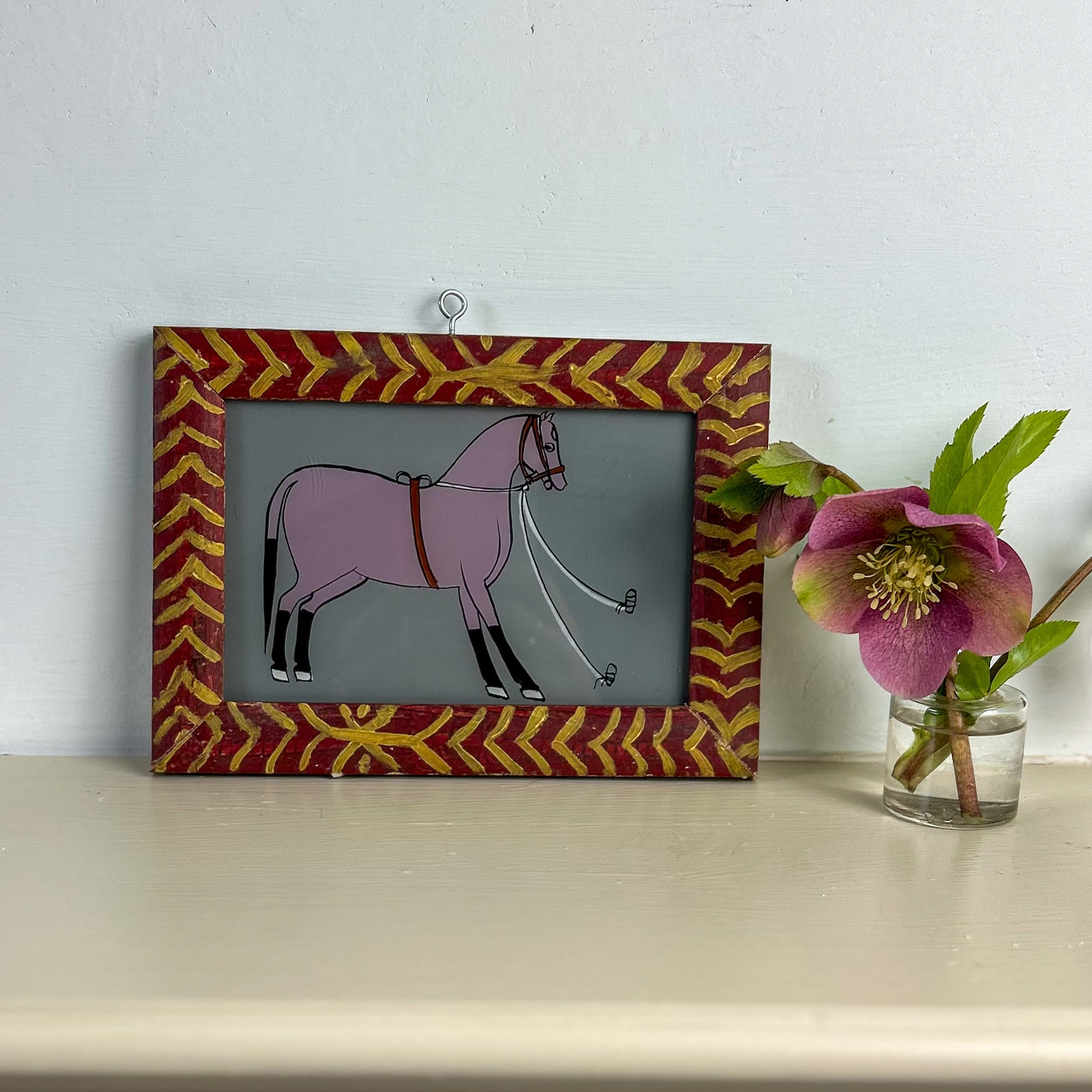 HORSE GREY BACKGROUND Indian glass painting - multiple availble