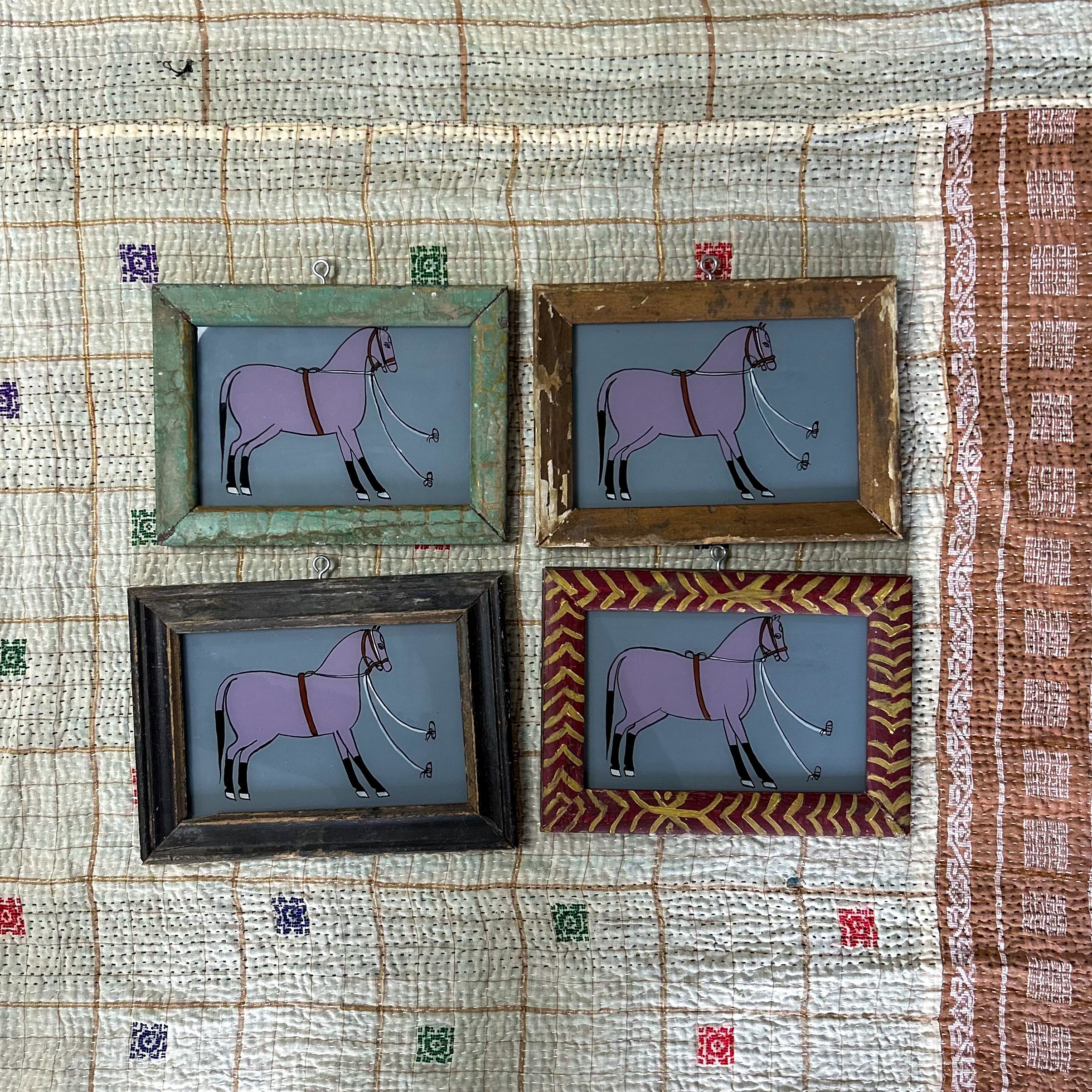 HORSE GREY BACKGROUND Indian glass painting - multiple availble
