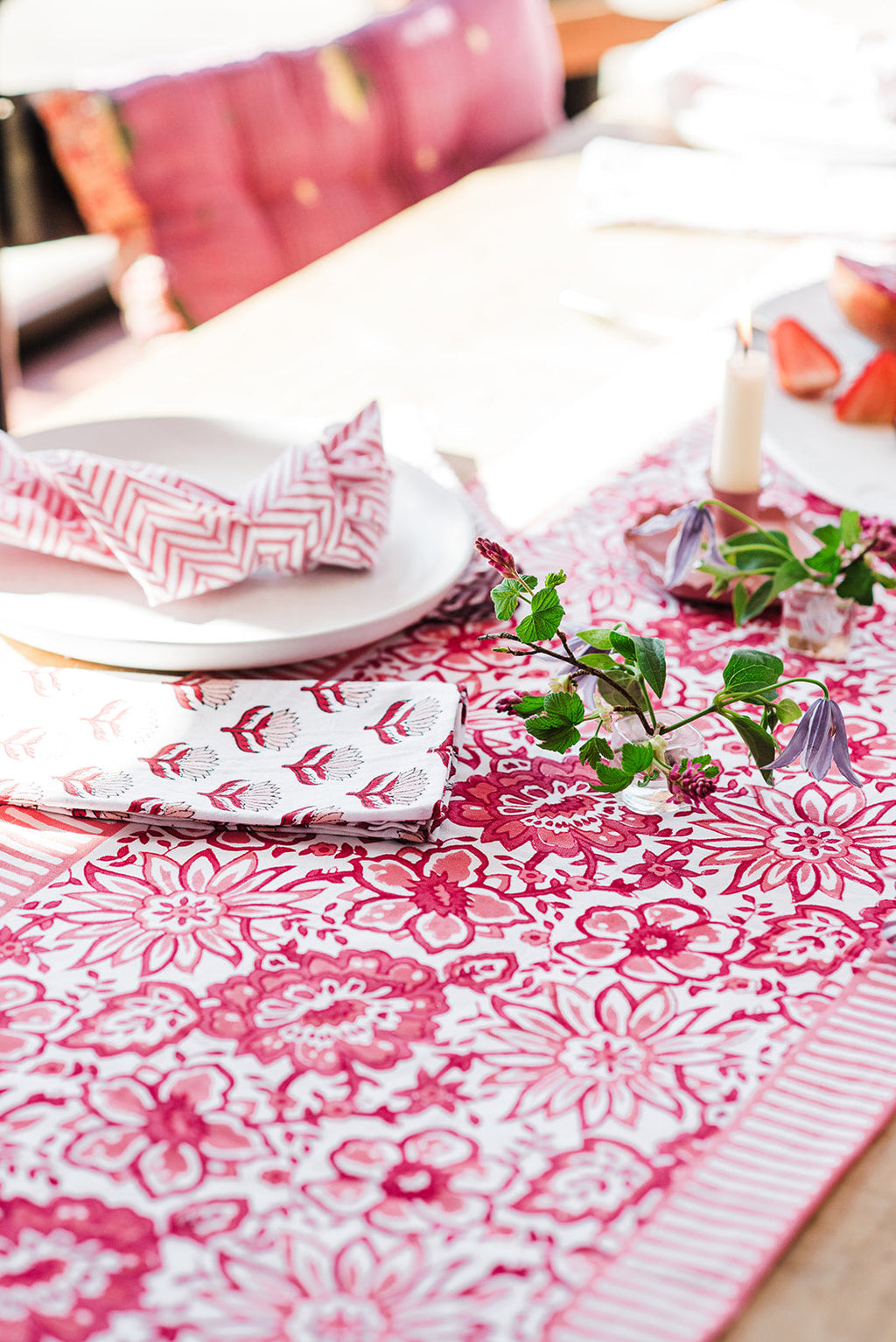 MEADOW CORAL hand block printed runner