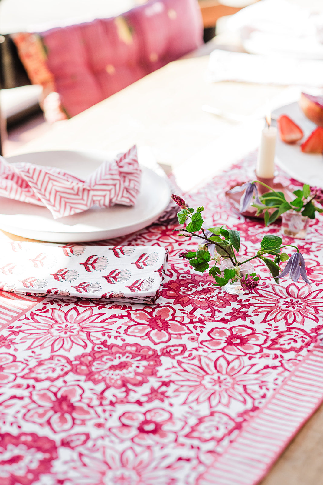 MEADOW CORAL hand block printed runner