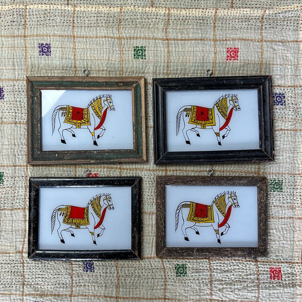 HORSE WHITE RIGHT Indian glass painting - multiple available