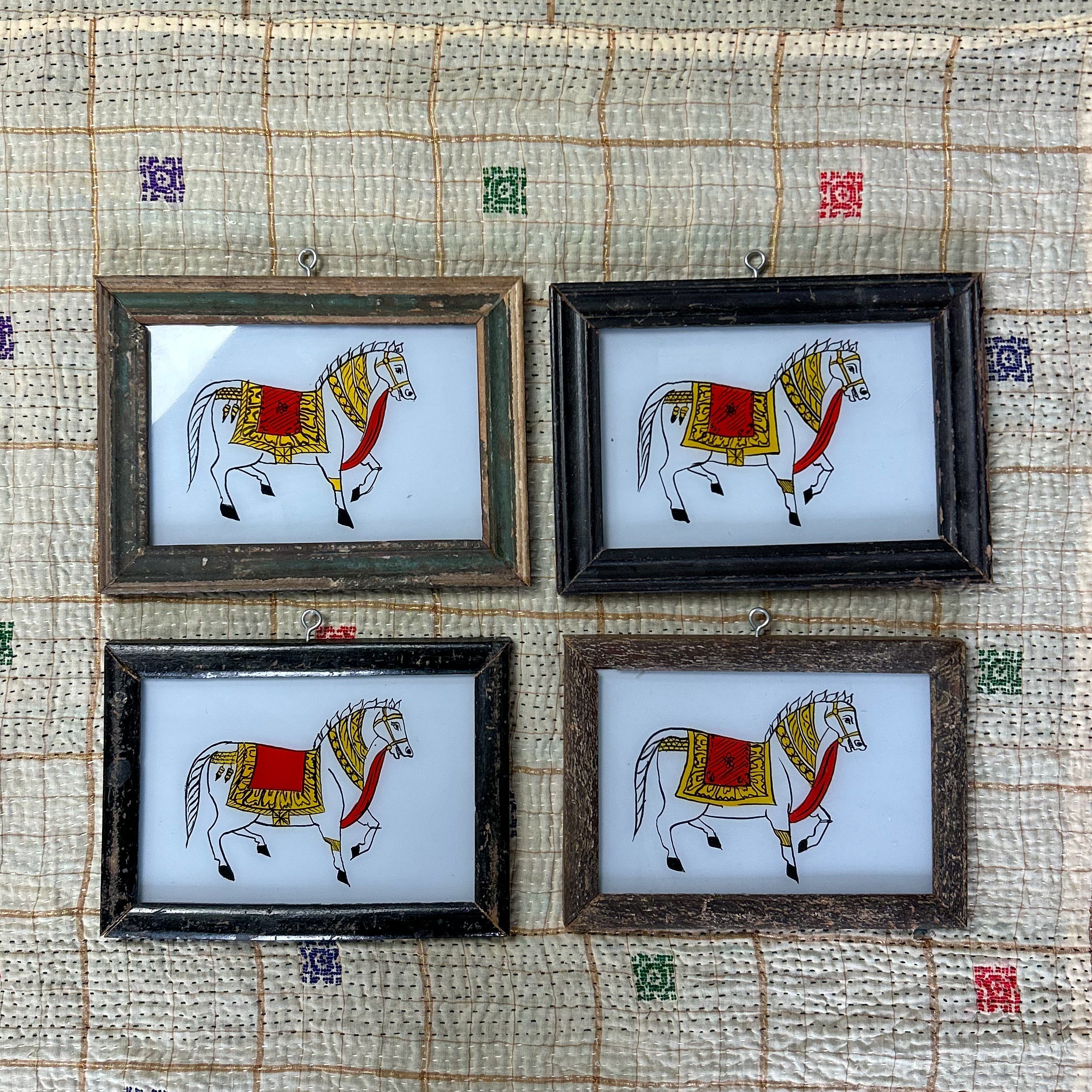 HORSE WHITE RIGHT Indian glass painting - multiple available