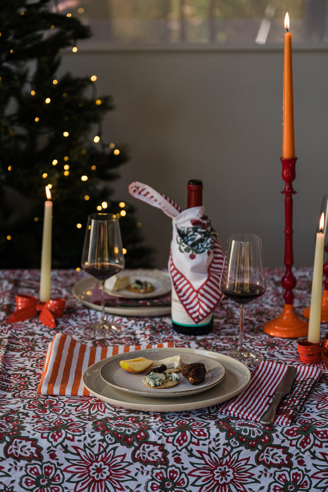 MEADOW GREEN hand block printed tablecloth